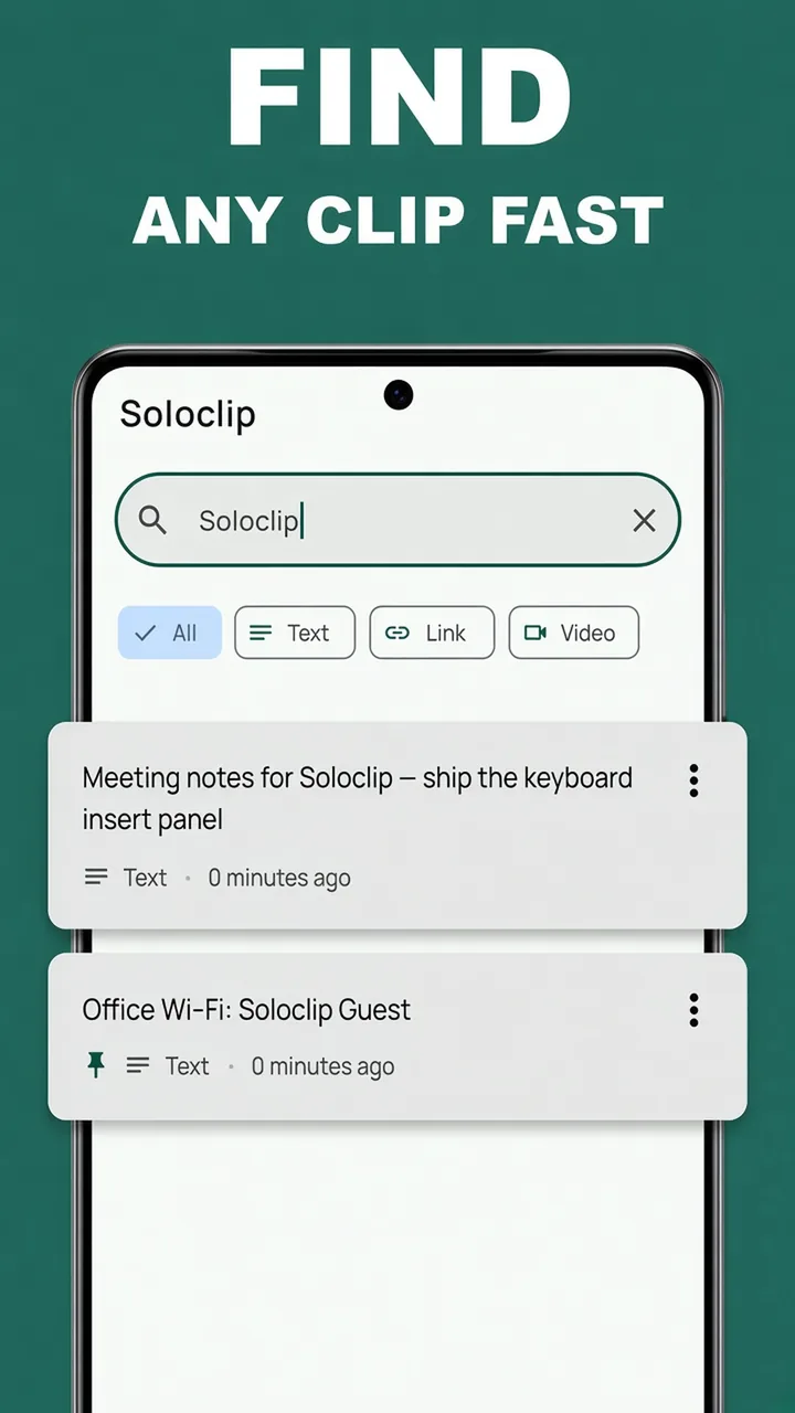 Soloclip search finding matching clips in clipboard history